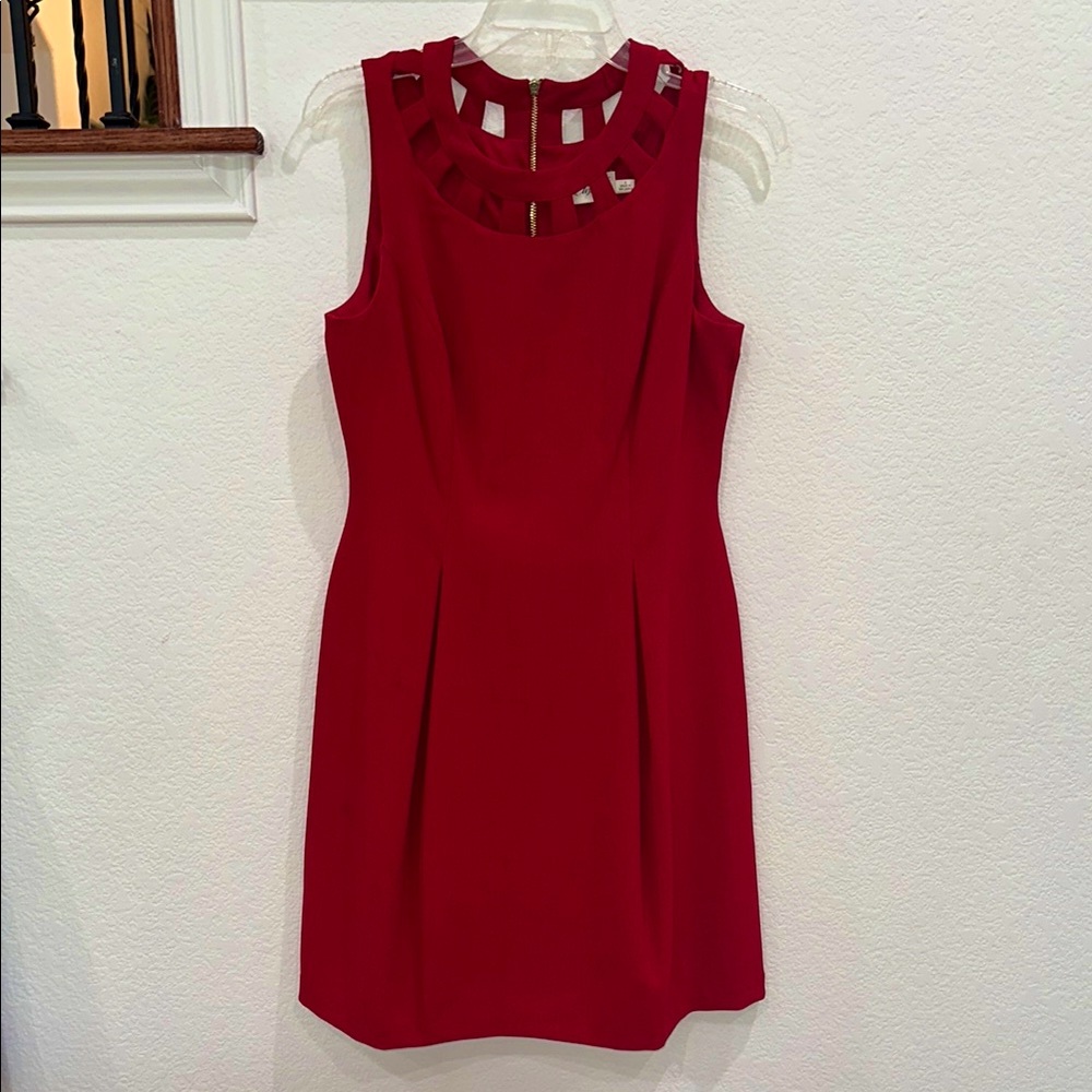Eliza J Red Pleated Sheath Fit and Flare A Line Dress Size 6